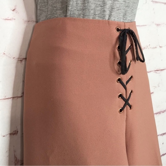TOPSHOP Dusty Pink Lace-Up Waist Wide Leg Trousers Gauchos Culottes Size 6 - Picture 13 of 14